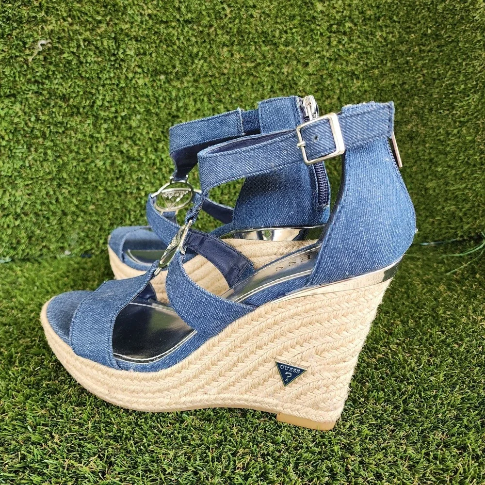 Guess Espadrille Platform Open‎ Toe, Jeans Blue Size 7.5 Classic Summer Boho